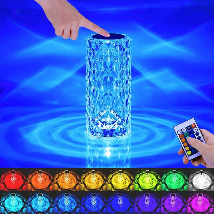 LED Crystal Table Lamp Rose Light Projector 3/16 Colors Touch Night Light Romantic Diamond Atmosphere Light USB Home Bar Decor - mariaestalocashop