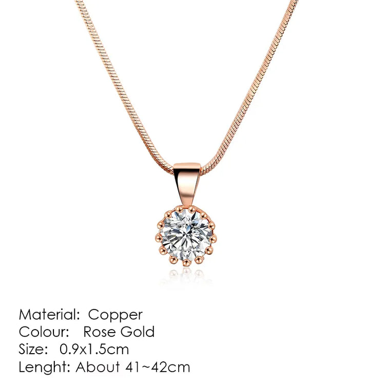 Unique Cubic Zirconia Pendants Necklaces For Women Crystal Gold Color Crown Chain Necklaces Fashion Jewelry For Female DFN390 - mariaestalocashop