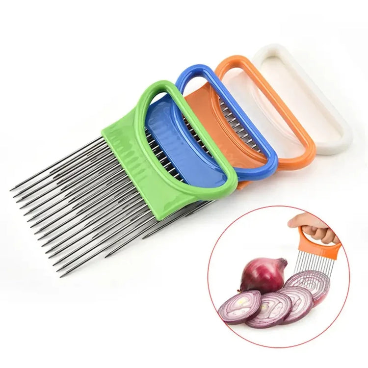 Effortlessly Slice Onions with this 1pc Colorful Onion Slicer Kitchen stainless steel potato chip onion holder for chopping assi - mariaestalocashop