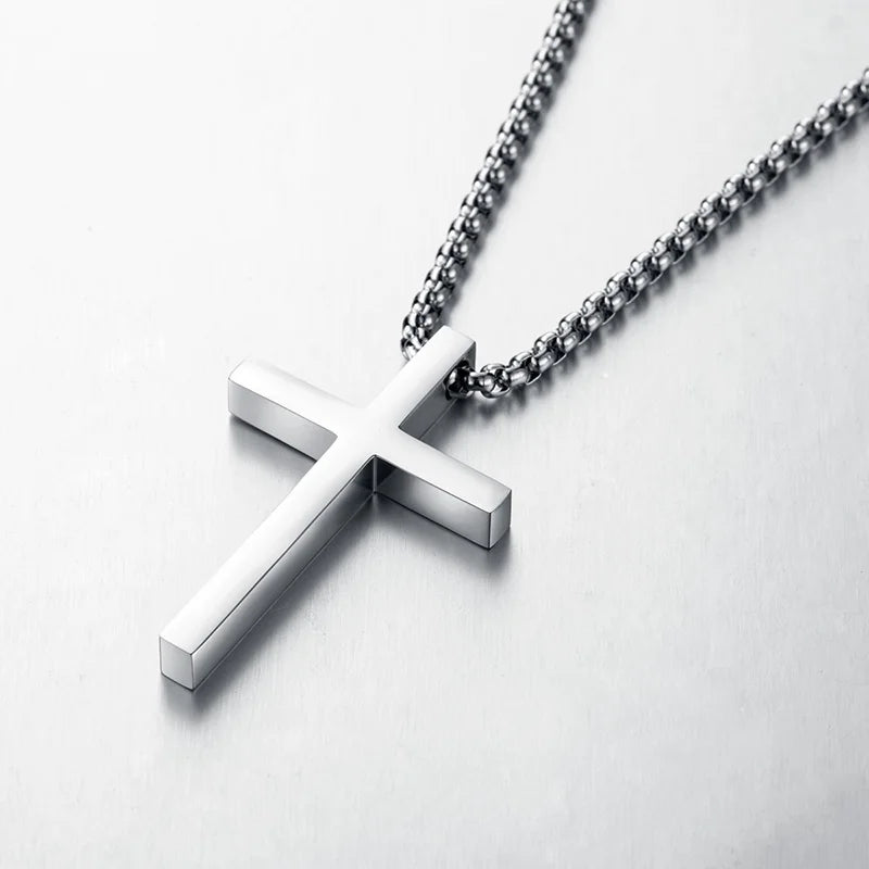 New Stainless Steel Cross Pendant Necklace for Men Women Minimalist Jewelry Male Female Necklaces Chokers Silver Color - mariaestalocashop