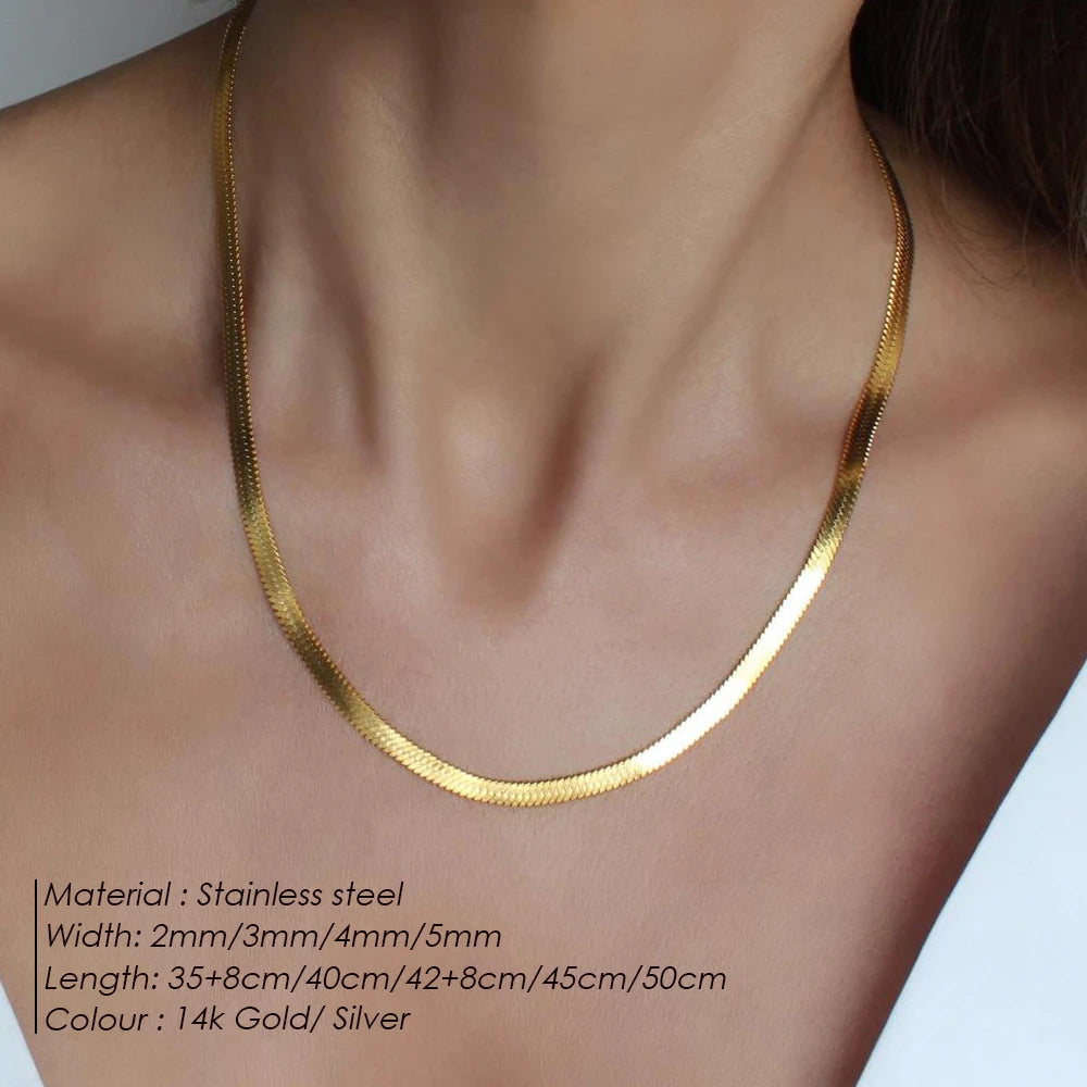 Hot Fashion Unisex Snake Chain Women Necklace Choker Stainless Steel Herringbone Gold Color Chain Necklace For Women Jewelry - mariaestalocashop