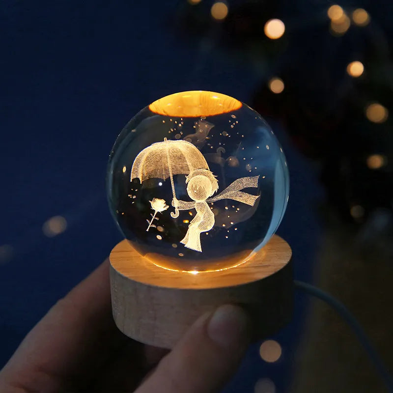 6cm 3D Crystal ball Crystal Planet Night Light Laser Engraved Solar System Globe Astronomy Birthday Gift Home Desktop Decoration - mariaestalocashop