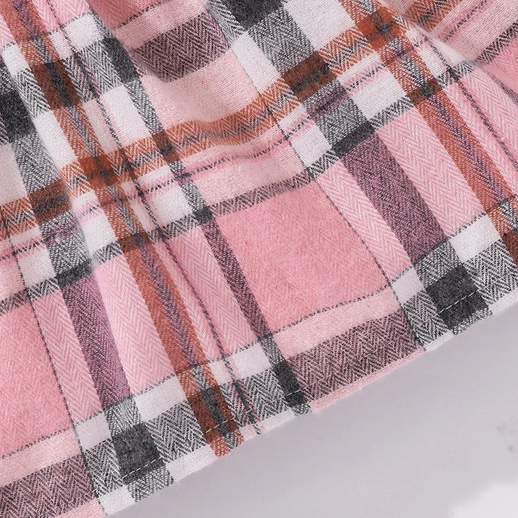 Summer Newborn Girl Fashion Princess Dress Pink Stripe Flip Collar Flying Edge Sleeves Checkered Print Bow Dress 3-24M - mariaestalocashop