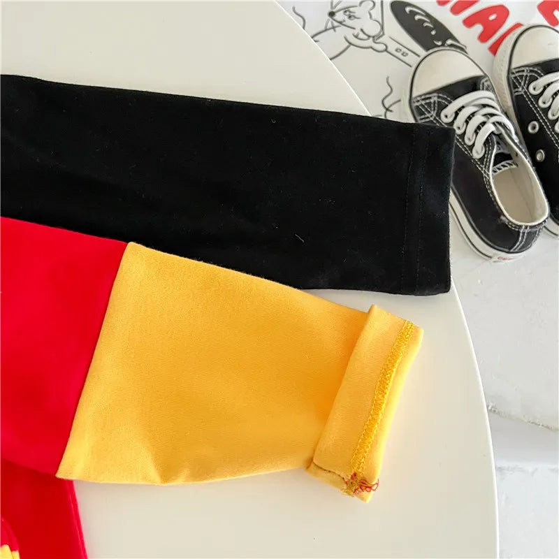 Spring Newborn Baby Rompers Sock Hat 3pcs Set Cartoon Mickey Mouse Poo
