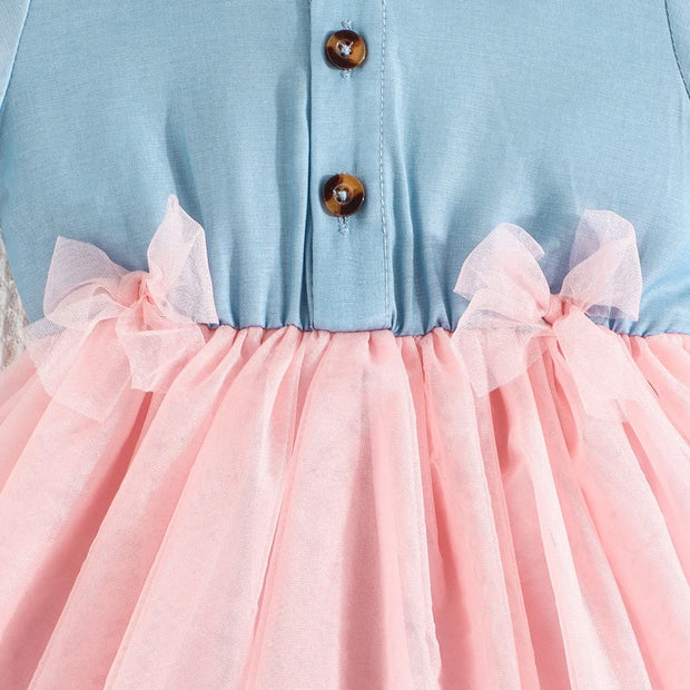 Dress For Kids Newborn 3-24 Months Short Sleeve Cute Button Bow Tulle Princess Dresses Ootd For Baby Girl