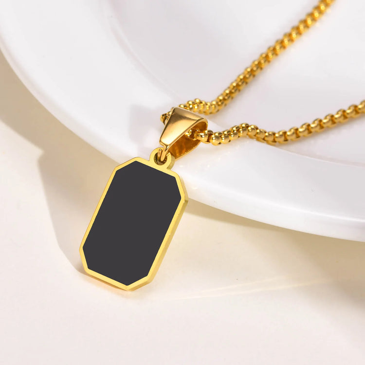 Stylish Gold Color Mens Geometric Square Necklaces,Black Enamel Rectangle Pendant with Rope Box Chain Collar Gift Jewelry - mariaestalocashop