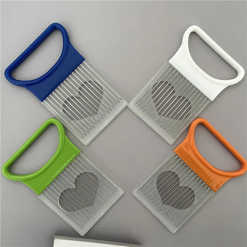 Effortlessly Slice Onions with this 1pc Colorful Onion Slicer Kitchen stainless steel potato chip onion holder for chopping assi - mariaestalocashop