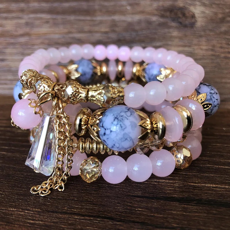 Bohemian crystal tassel multi-layer elastic rope bracelet, handmade beaded bracelet, women's fashion accessories - mariaestalocashop