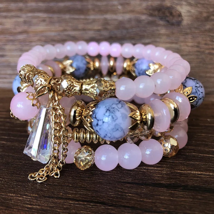 Bohemian crystal tassel multi-layer elastic rope bracelet, handmade beaded bracelet, women's fashion accessories - mariaestalocashop
