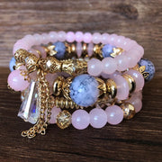 Bohemian crystal tassel multi-layer elastic rope bracelet, handmade beaded bracelet, women's fashion accessories