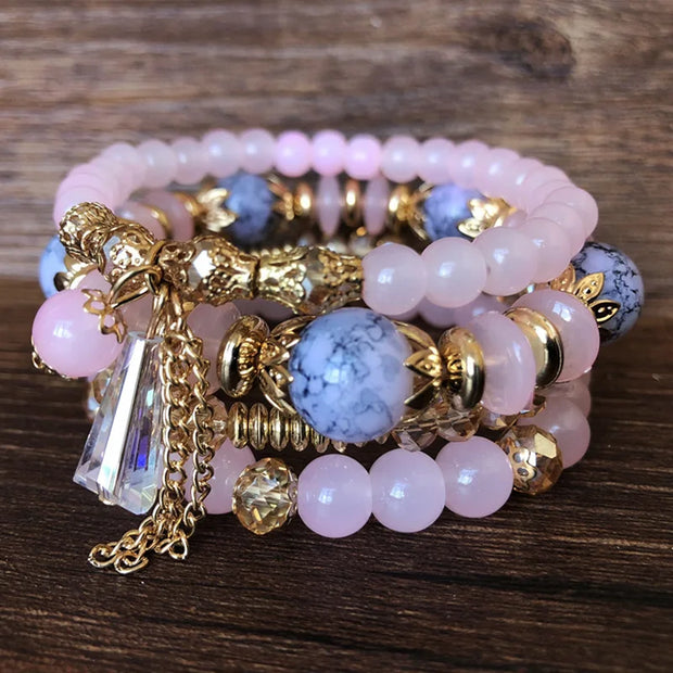 Bohemian crystal tassel multi-layer elastic rope bracelet, handmade beaded bracelet, women's fashion accessories