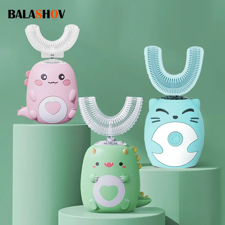 Kids U-shaped Sonic Electric Toothbrush Children Silicon Toothbrush 360 Degrees Smart Tooth Brush Teeth Whitening for Waterproof - mariaestalocashop