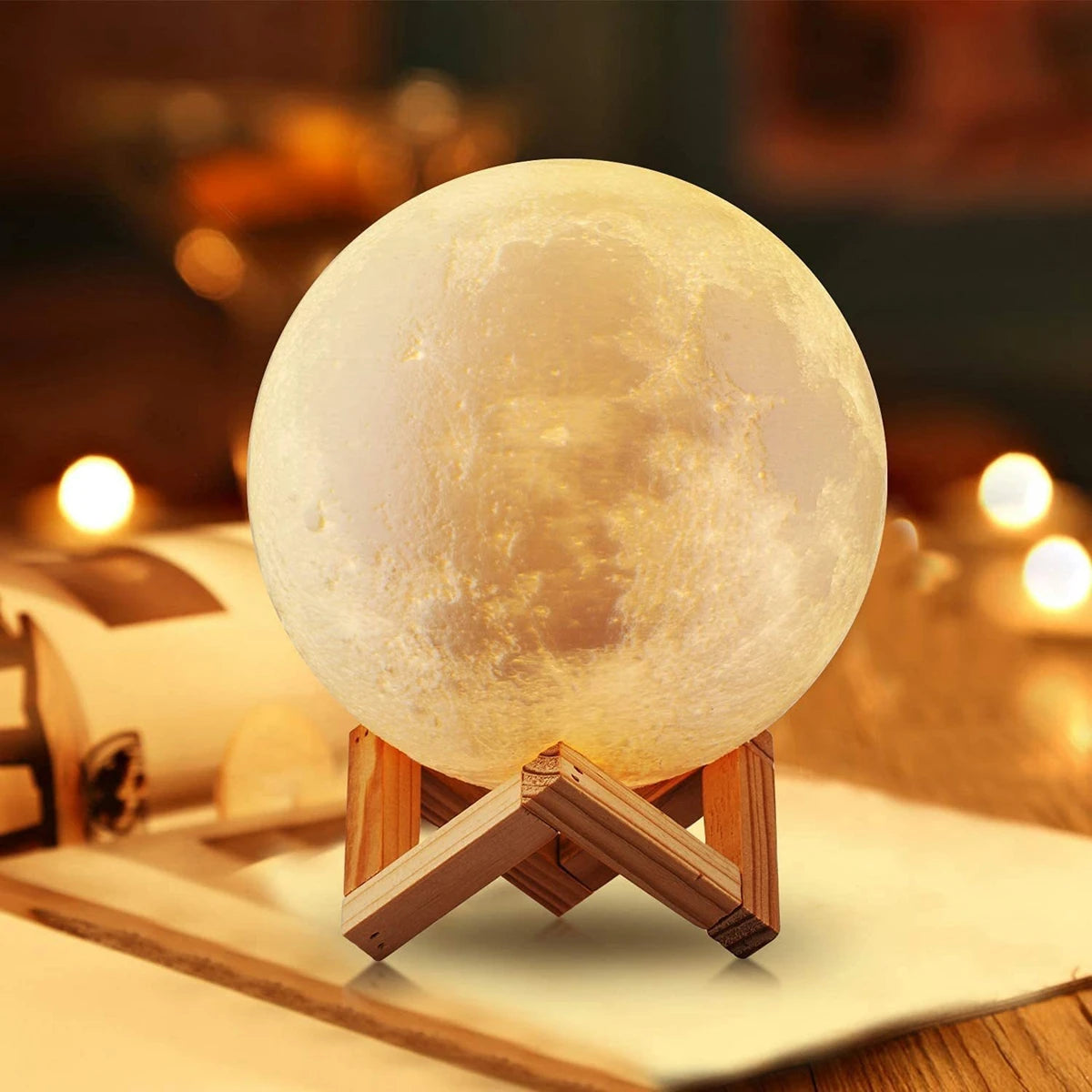 8cm Moon Lamp LED Night Light Battery Powered With Stand Starry Lamp Bedroom Decor Night Lights Kids Gift Moon Lamp - mariaestalocashop