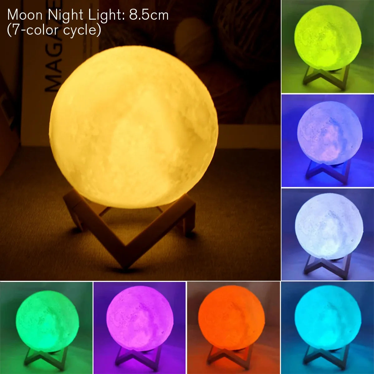 8cm Moon Lamp LED Night Light Battery Powered With Stand Starry Lamp Bedroom Decor Night Lights Kids Gift Moon Lamp - mariaestalocashop