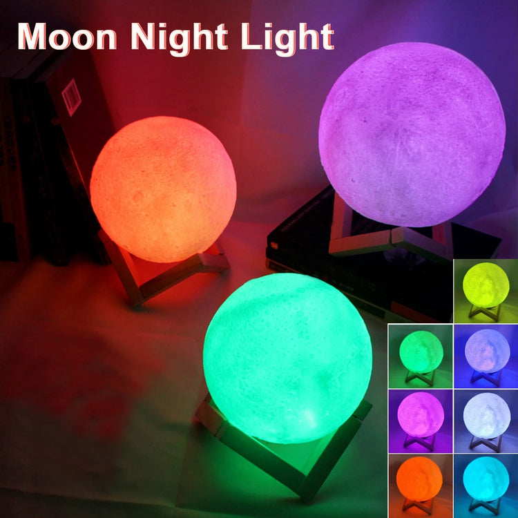 8cm Moon Lamp LED Night Light Battery Powered With Stand Starry Lamp Bedroom Decor Night Lights Kids Gift Moon Lamp - mariaestalocashop