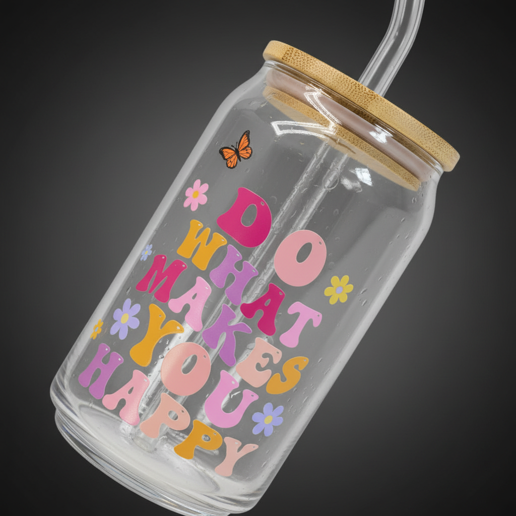 Glass Can Cup with Bamboo Lid & Glass Straw - mariaestalocashop
