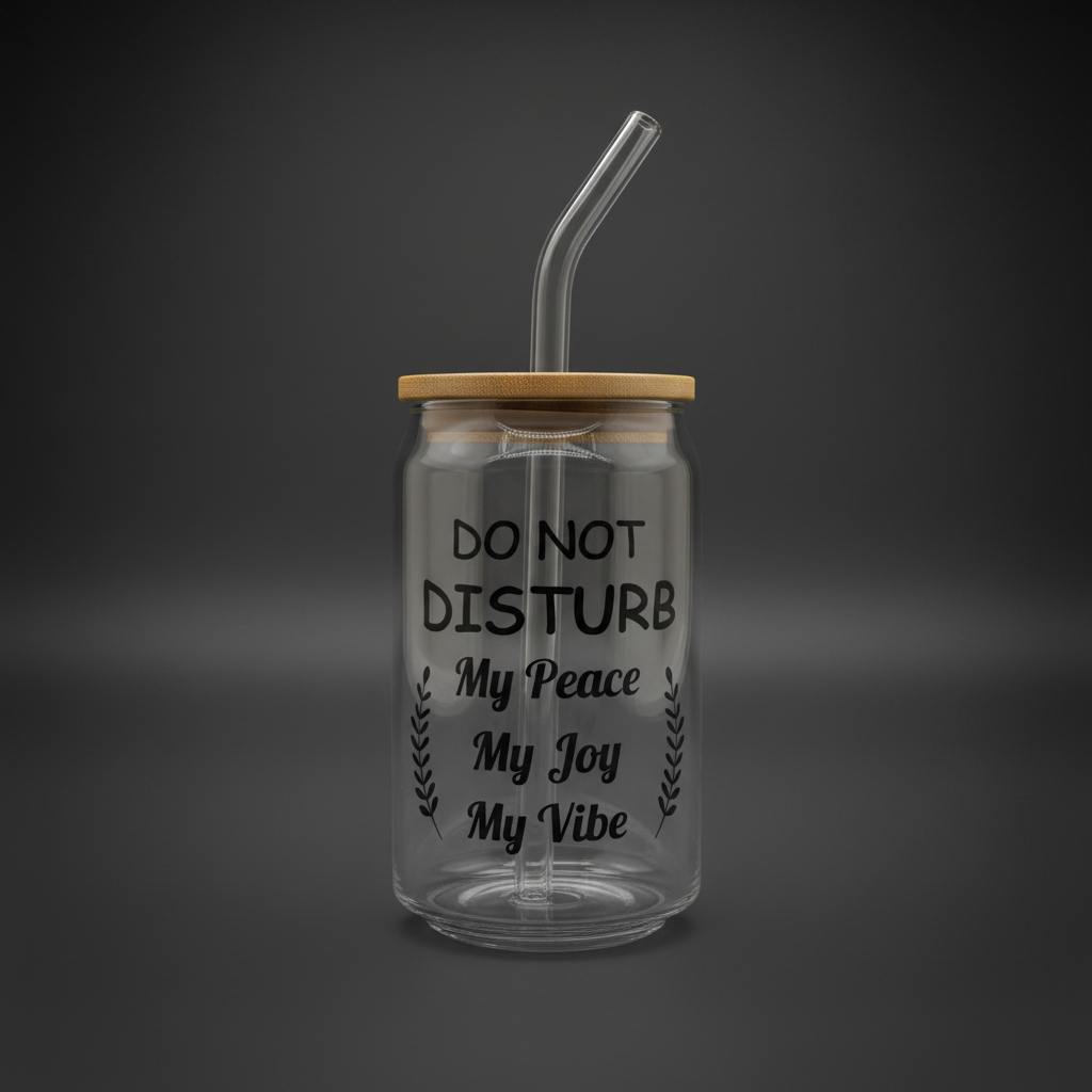 Glass Can Cup with Bamboo Lid & Glass Straw - mariaestalocashop