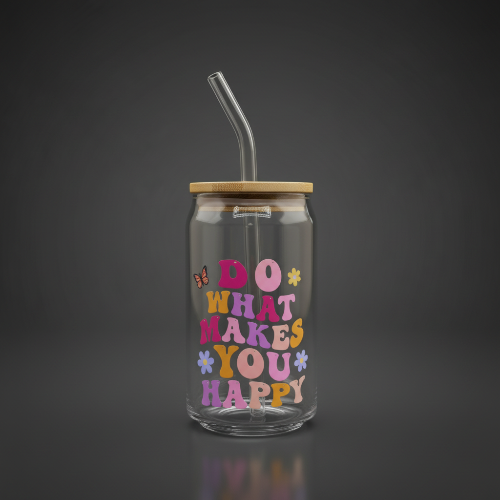Glass Can Cup with Bamboo Lid & Glass Straw - mariaestalocashop