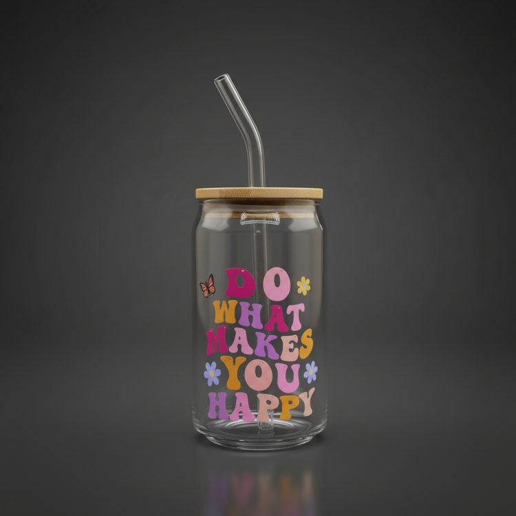 Glass Can Cup with Bamboo Lid & Glass Straw - mariaestalocashop