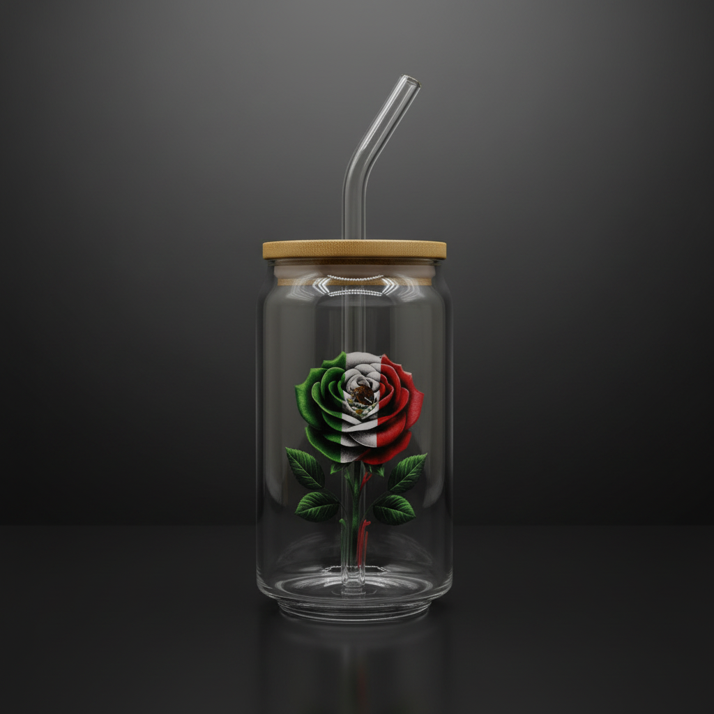Glass Can Cup with Bamboo Lid & Glass Straw - mariaestalocashop