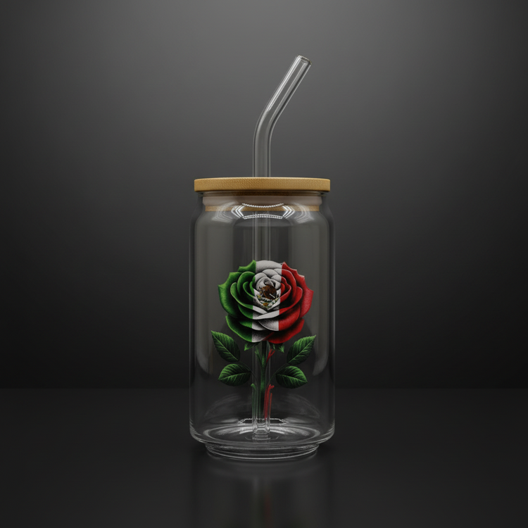 Glass Can Cup with Bamboo Lid & Glass Straw - mariaestalocashop
