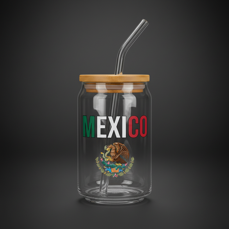 Glass Can Cup with Bamboo Lid & Glass Straw - mariaestalocashop