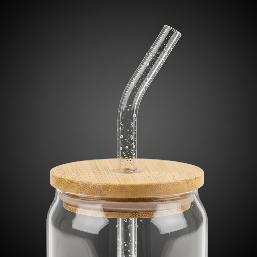 Glass Can Cup with Bamboo Lid & Glass Straw - mariaestalocashop