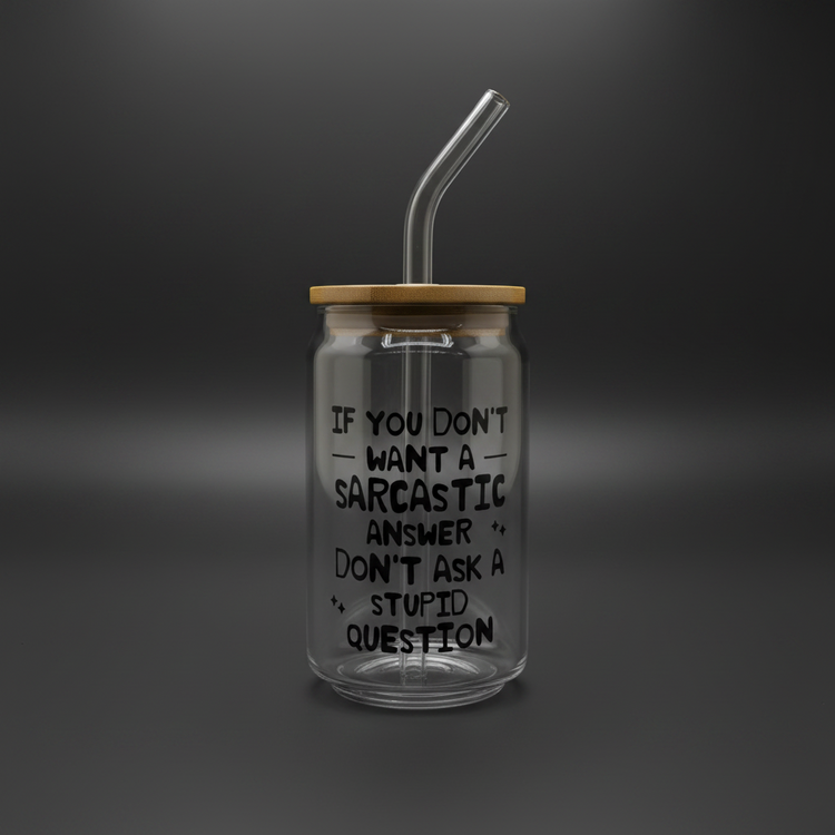 Glass Can Cup with Bamboo Lid & Glass Straw - mariaestalocashop