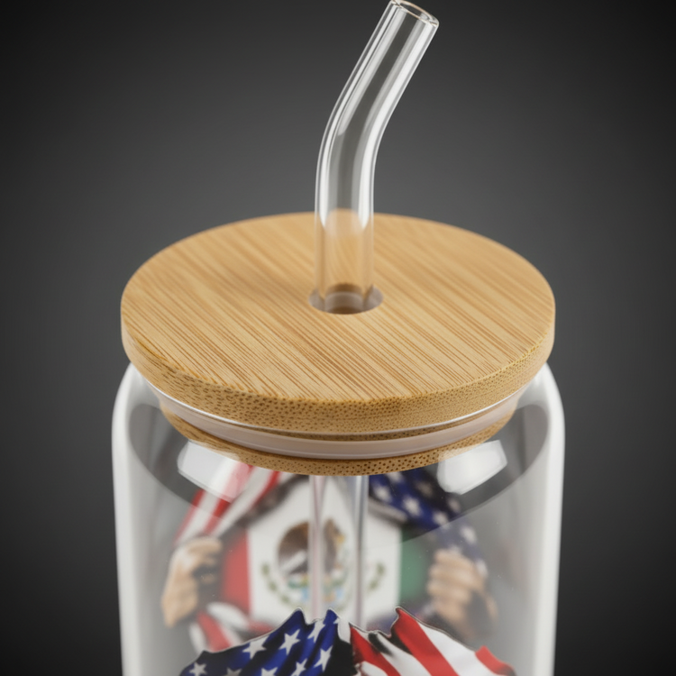 Glass Can Cup with Bamboo Lid & Glass Straw - mariaestalocashop
