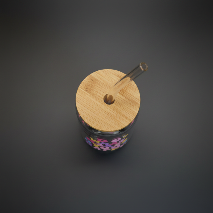 Glass Can Cup with Bamboo Lid & Glass Straw - mariaestalocashop