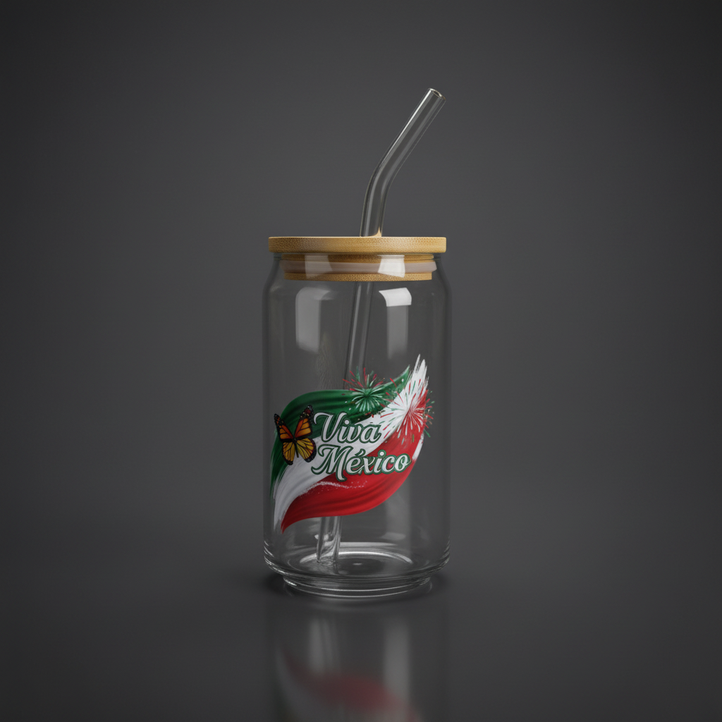 Glass Can Cup with Bamboo Lid & Glass Straw - mariaestalocashop