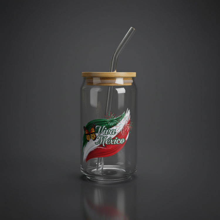 Glass Can Cup with Bamboo Lid & Glass Straw - mariaestalocashop