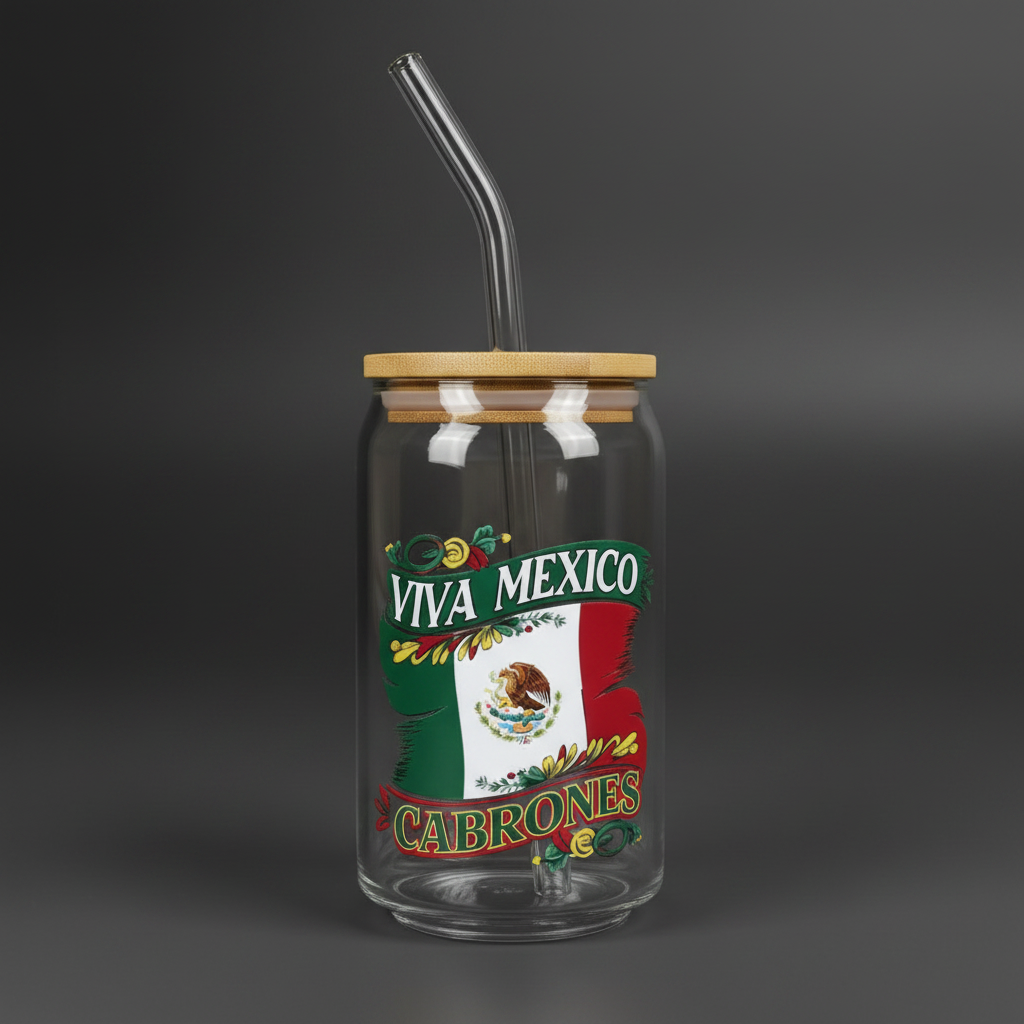 Glass Can Cup with Bamboo Lid & Glass Straw - mariaestalocashop