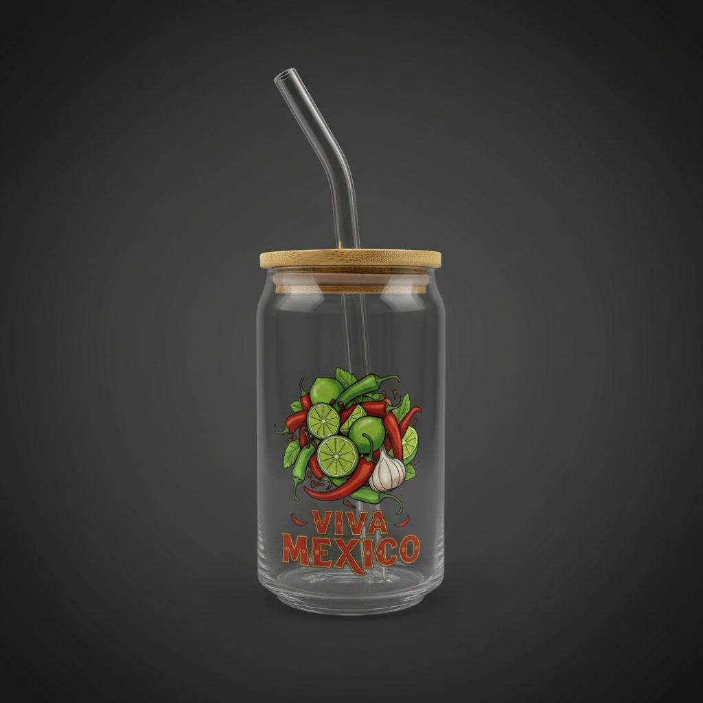 Glass Can Cup with Bamboo Lid & Glass Straw - mariaestalocashop