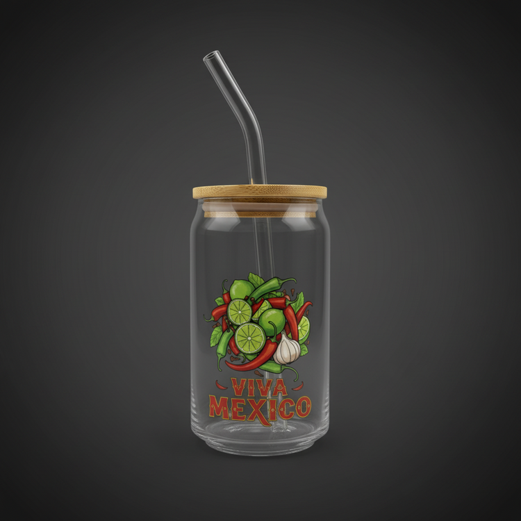 Glass Can Cup with Bamboo Lid & Glass Straw - mariaestalocashop