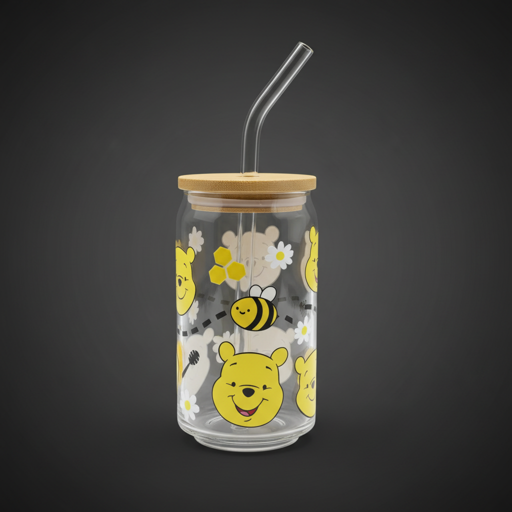 Glass Can Cup with Bamboo Lid & Glass Straw - mariaestalocashop