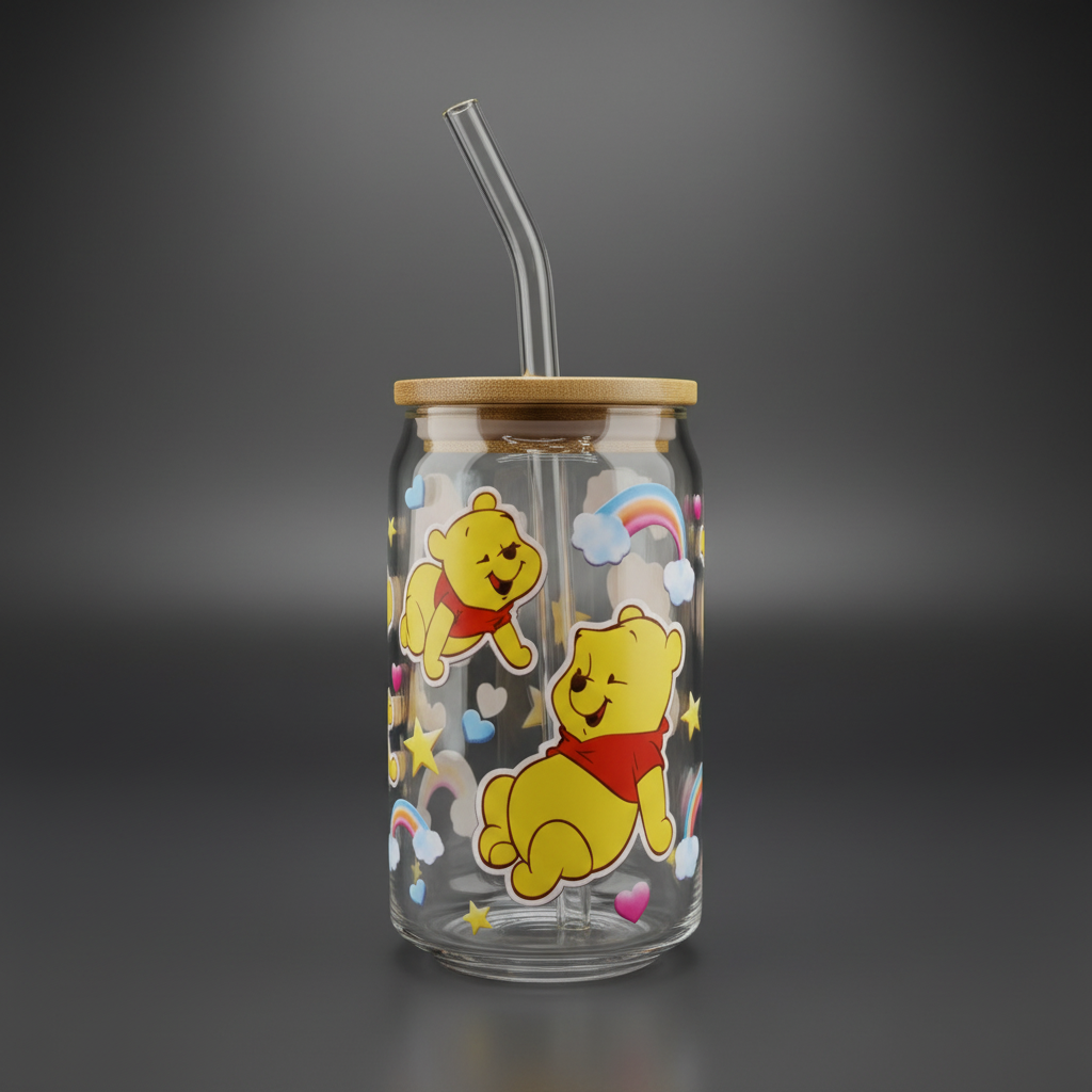 Glass Can Cup with Bamboo Lid & Glass Straw - mariaestalocashop