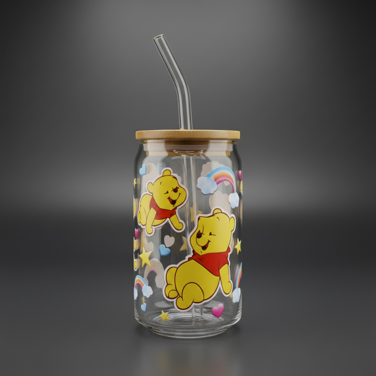 Glass Can Cup with Bamboo Lid & Glass Straw - mariaestalocashop